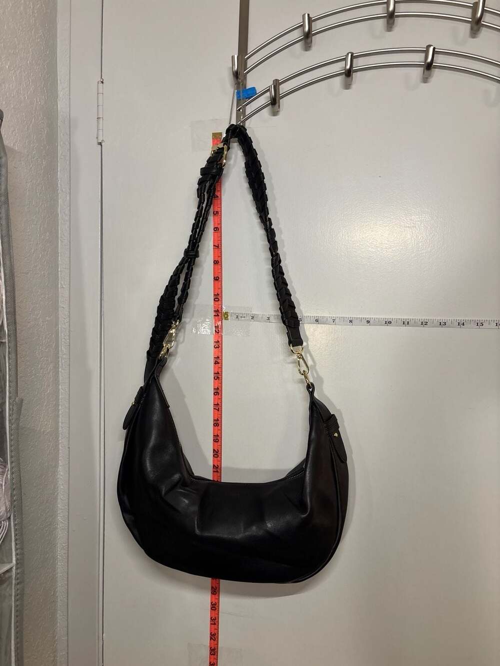 Ba: Jules Kae Zola Black Vegan Leather Crescent Hobo Bag with Braided Strap